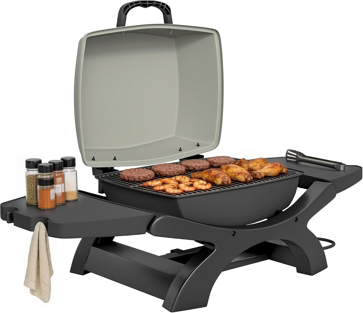 Outsunny Grills électriques d'extérieur, 2300 W, Noir/Gris, Barbecue électrique extérieur portable avec grilles émaillées