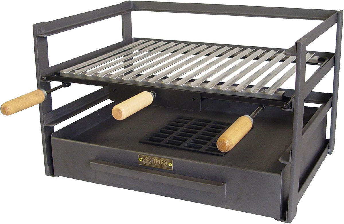 IMEX EL ZORRO Barbecues à bois, 72 x 41 x 35 cm, Noir/Argent/Bois, - Tiroir Barbecue avec Grille Inoxydable
