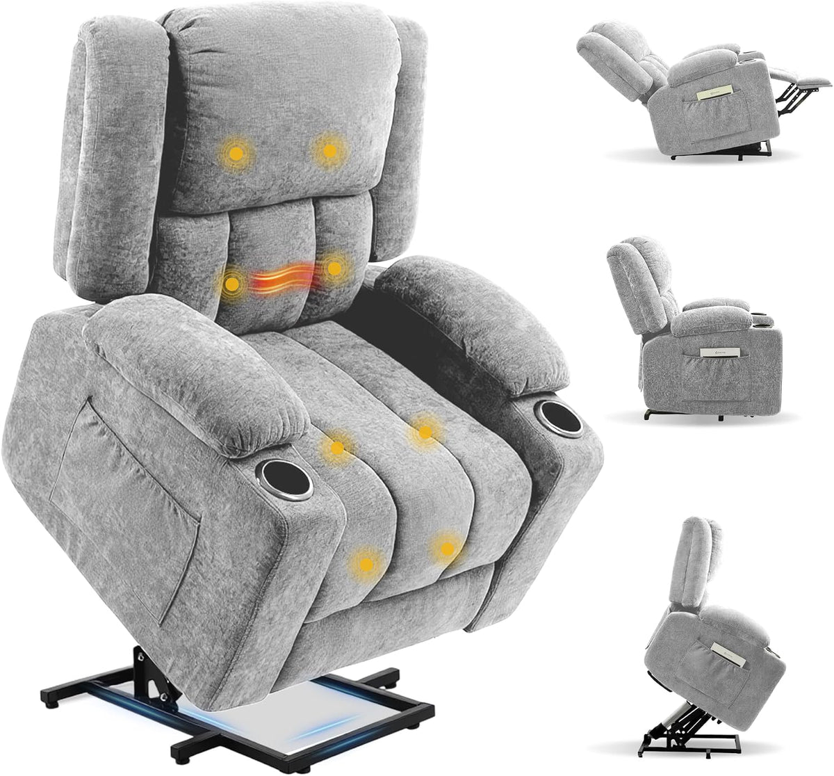 FLEXISPOT Fauteuils relaxants, Gris, Fauteuil Relax Électrique Releveur, Massage 8 Points et Chauffant, Inclinable 105