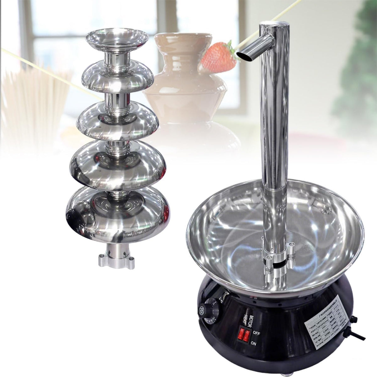 UORDBY Fontaines et fondues chocolat, 33 x 61 cm, 110 V/220 V, Acier inoxydable, facile à nettoyer, Argenté/Noir