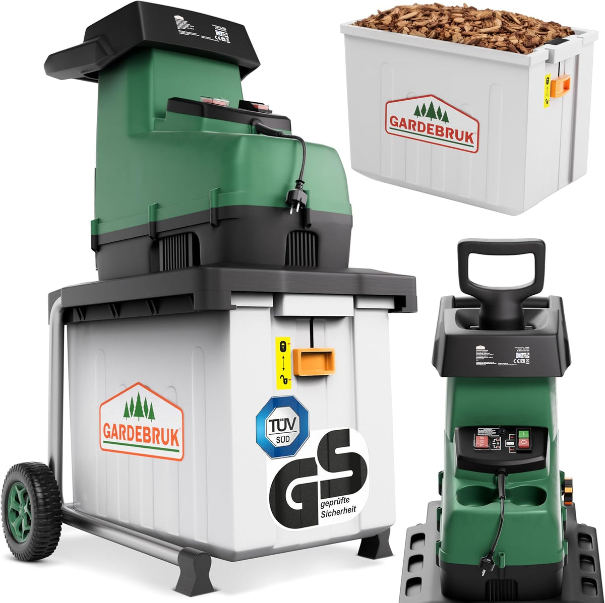 Gardebruk broyeur, 3.100 W, 45 mm, 60 L, Argenté, de végétaux électrique, végétaux silencieux à rouleau jardin