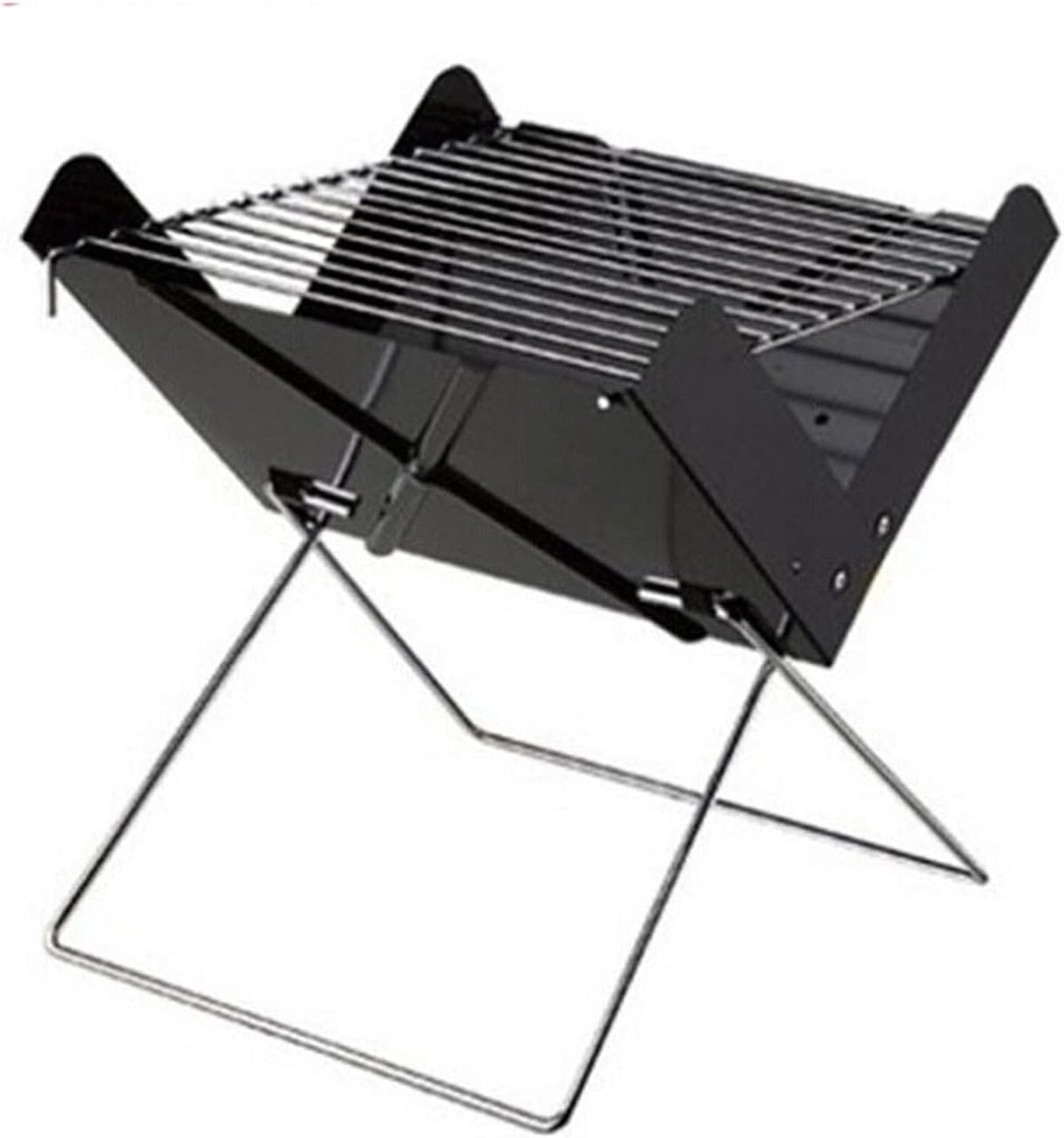 Plaque barbecue à charbon, Noir/Argent, en fer portable pour mini barbecue familial, bois pliable pour 2 personnes