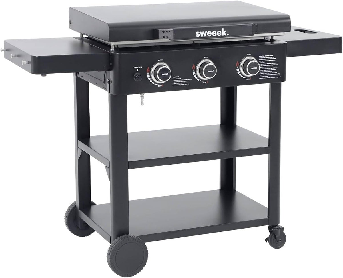 sweeek plancha, 12 kW, 12 kW, Acier, Noir, - gaz 3 brûleurs Acier Inoxydable avec Chariot - Raoul