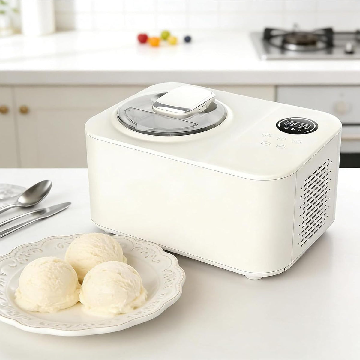 DDZJTPP sorbetière, CQ-06, 43 × 31,5 × 28,5 cm, 1200 ml, 110 W, 220 V, Acier inoxydable + plastique ABS, Blanc crème, Automatique