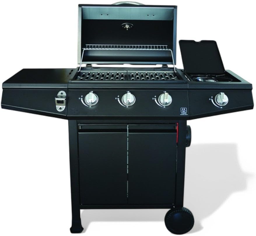 Briconess.com Barbecues au gaz naturel, 117 x 52 x H 101 cm., 6,3 + 2,1 kW., acier verni, noir
