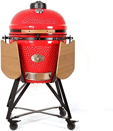 YNNI KAMADO fumoir, 63,5 cm, Rouge/Bois/Noir, TQ0C25RE Gril XL avec distributeur de frites, barbecue, céramique