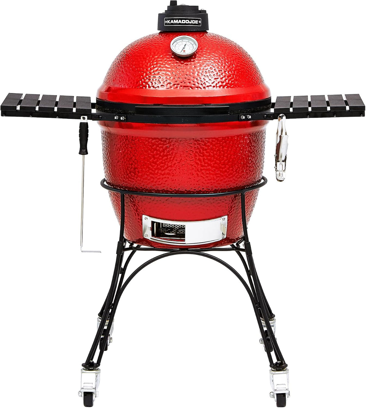 Kamado Joe barbecue à charbon, Rouge/Noir, Étagères latérales, Griffe à Gril, et Ash Tool