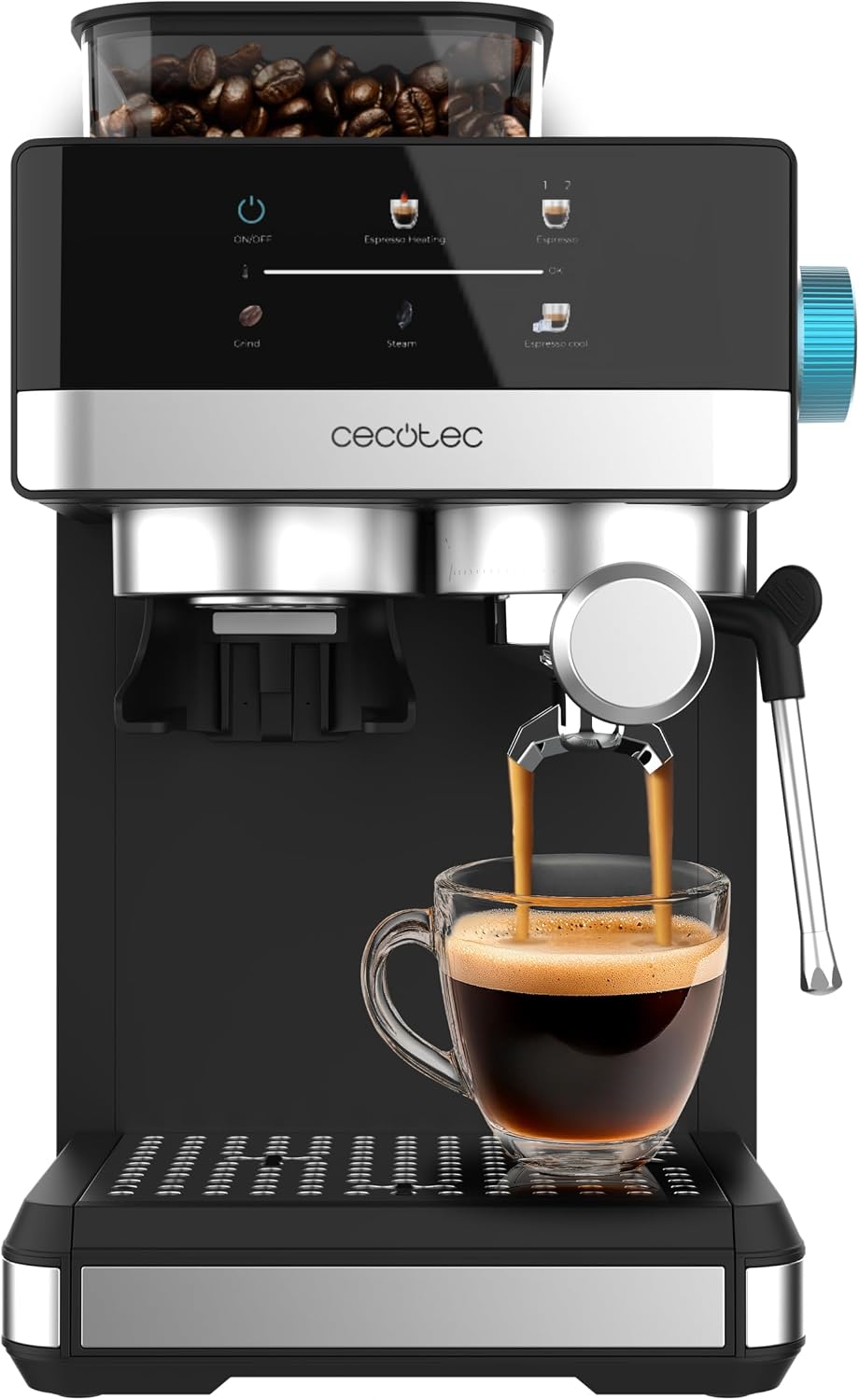 Cecotec machine à café, 1350 W, 1,7 L, 150 g, Noir, Expresso Power Espresso 20 Grind +, Écran Tactile, Thermoblock