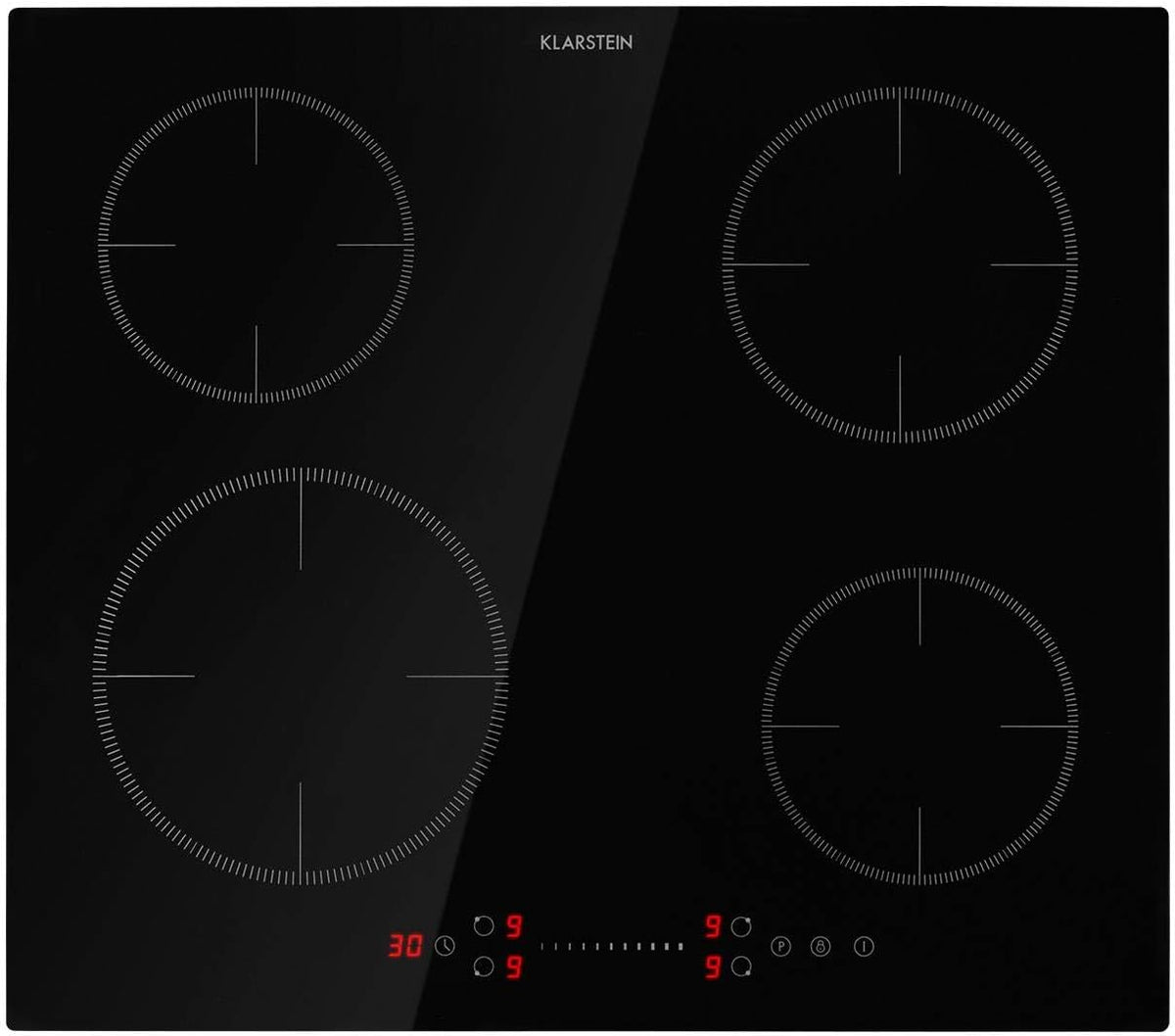 table de cuisson KLARSTEIN, 7200 W, Noir, Plaque de cuisson à induction, cuisinière avec 4 plaques de cuisson