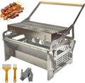 Grill barbecue à charbon, Acier inoxydable, Argent/Bois, Barbecue Rotatif à 360°, Barbecue Basculant en Acier Inoxydable avec Brosses et Gants