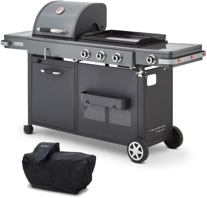 BRASERO barbecue à charbon, 60 x 42 cm, 49 x 42 cm, 10,8 kW, Noir, BY FAVEX - Barbecue Plancha Bi-Energy XL Gaz & Charbon