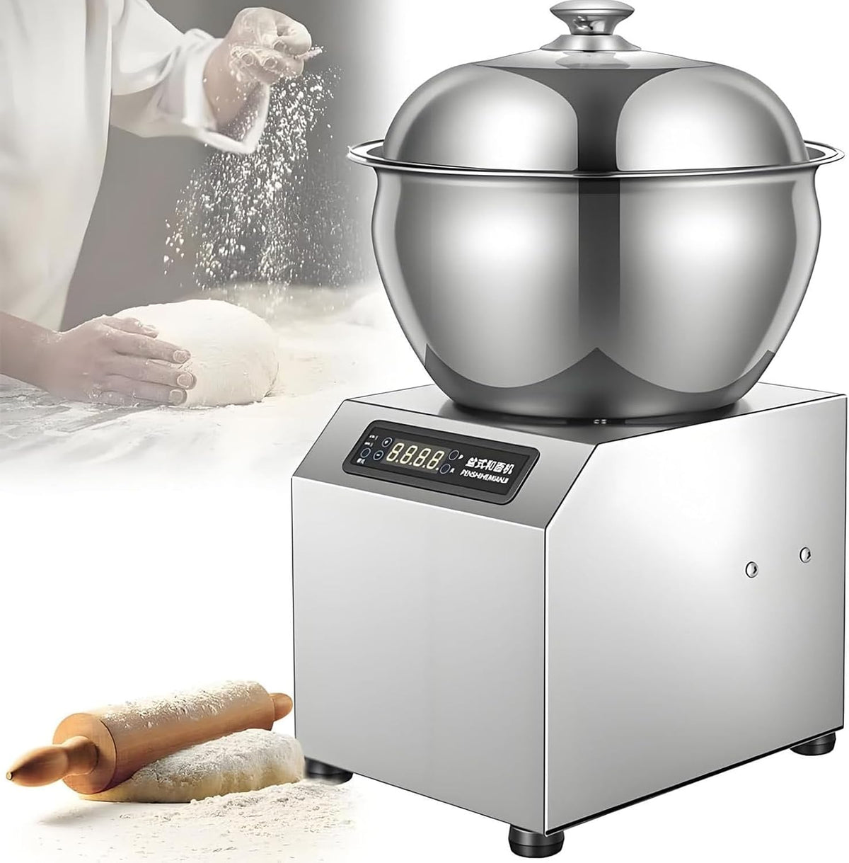 LYJIANGXIN Machines à pâtes, 5 kg, 8 kg, acier inoxydable 304, verre, métal., Argent, Pétrin Électrique Professionnel