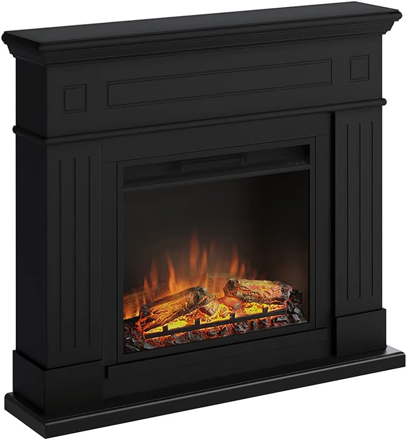 TAGU cheminée électrique, Noir, Larsen avec PowerFlame, Chauffage et Thermostat, minuterie 7 Jours, Effet Flamme LED