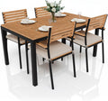 chaise Juskys, Bois Naturel/Noir/Beige, Salon de Jardin en Bois d'acacia Rhodos - Table, 4 s & Coussins - Mobilier de Jardin en Bois