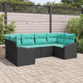 mzdioop Ensemble salle à manger, Noir/Turquoise, Lot de 6 meubles de jardin en polyrotin avec coussins, terrasse
