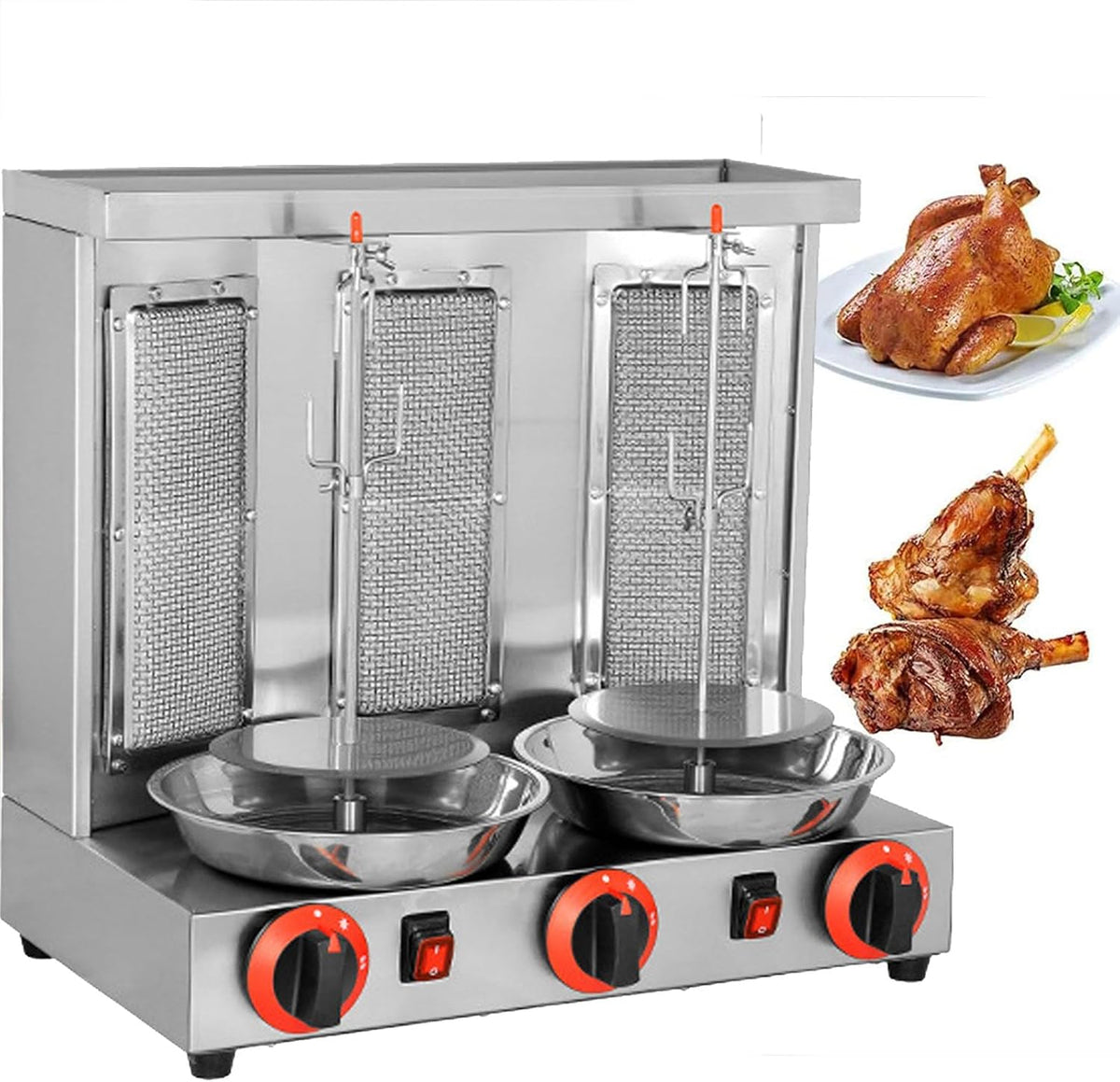 LSyySy rôtissoire, Argent/Rouge, Machine à griller pour poulet Shawarma avec 2 brûleurs, verticale au propane