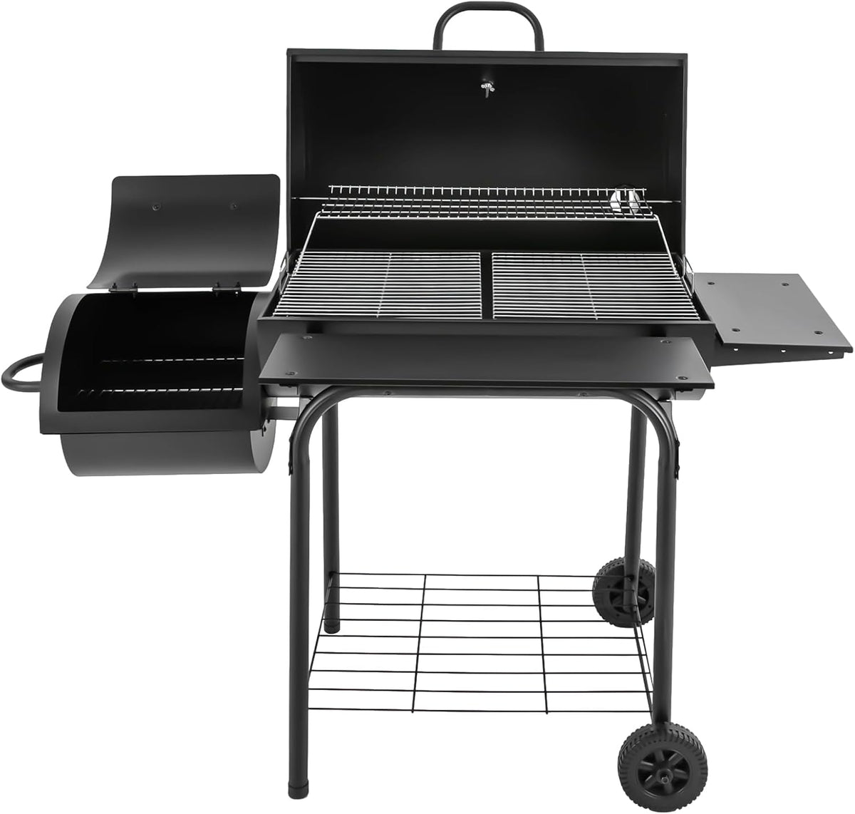 juunyeer barbecue à charbon, 147 x 70 x 126 cm, Noir, Barbecue au charbon de bois sur pied en acier inoxydable avec couvercle