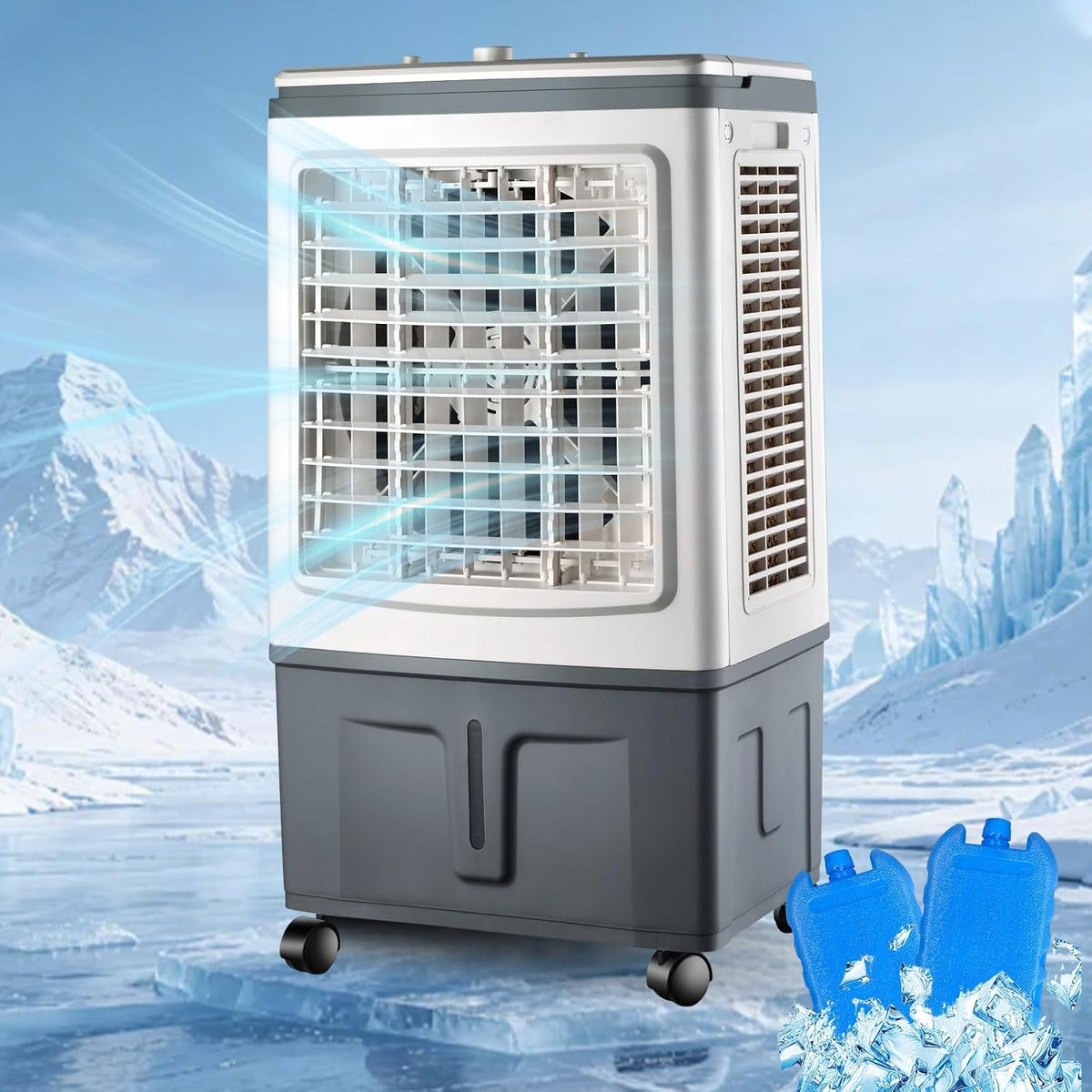 YDkjwjw rafraîchisseur d'air, 30 L, Blanc, Climatiseur Évaporatif Industriel, Commande Mécanique, 2 Accumulateurs de Froid pour Maison