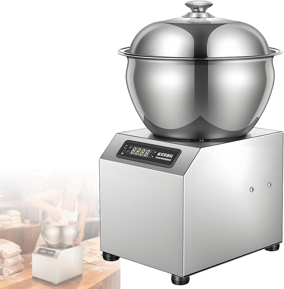 CGLYYDS Batteurs sur socle, 1800 W, 110 V/220 V, 50 Hz/60 Hz, 5 Kg, 8 Kg, 5Kg, Argent, Pétrin à Spirale Professionnel /