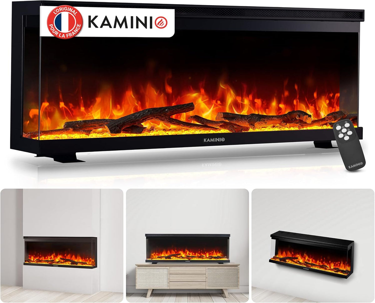 KAMINIO cheminée électrique, Noir, ® Lea Pro 42 chauffante à Effet Flamme, Cheminée décorative 3 en 1 encastrable