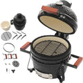 ROGONPDK barbecue à charbon, 33 cm, céramique, acier inoxydable, bambou et fonte, noir., Barbecue au charbon de bois en céramique