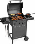Amig Barbecues au gaz naturel, 117 x 55 x 110 cm, 54 x 38 cm, Noir, tablettes latérales, roues et grille en fonte