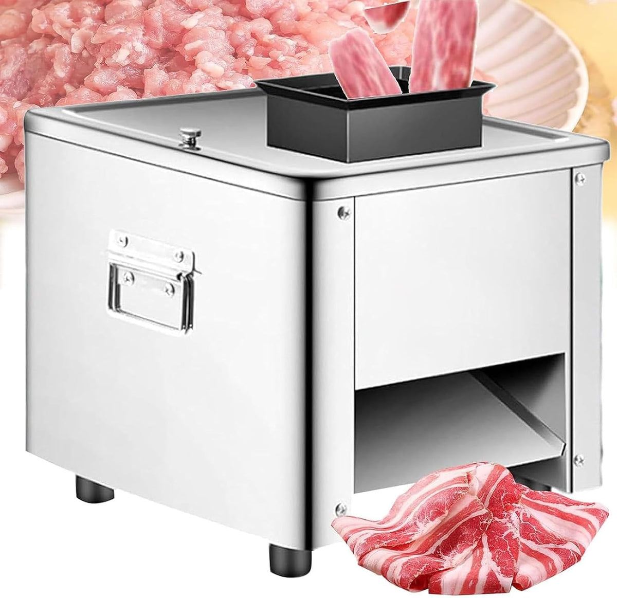 PioMue trancheuse électrique, 110 V, 7 mm, 850 W, Argenté, Coupe-Viande Professionnel Facile à Nettoyer, effilocher et couper en dés viandes