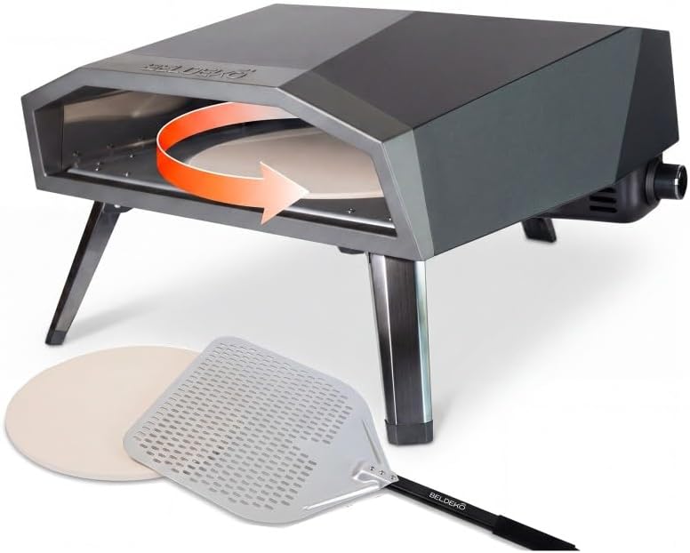 BELDEKO four à pizza, 7 500 Watts, 7500 W, Noir/Gris, Gaz LUIGI XL Pierre Tournante - Marque Française