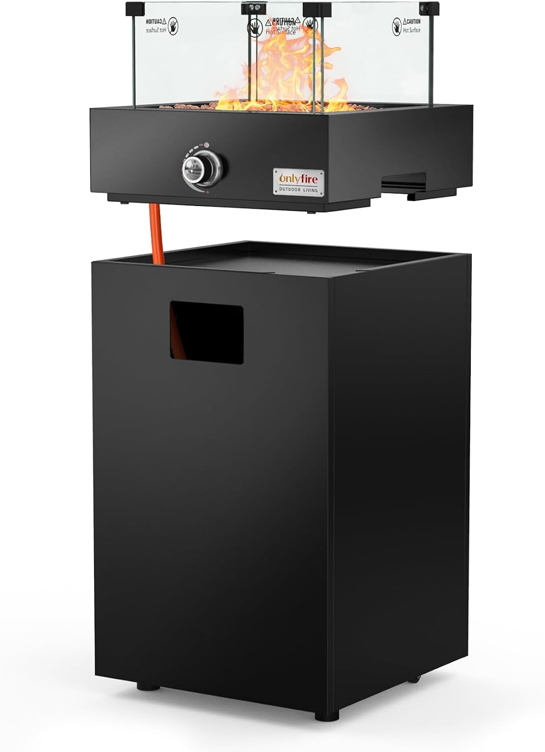 onlyfire braséro, 6,85 KW, Noir, Foyer à gaz amovible, table de feu carrée à gaz d'extérieur avec pare-vent en verre