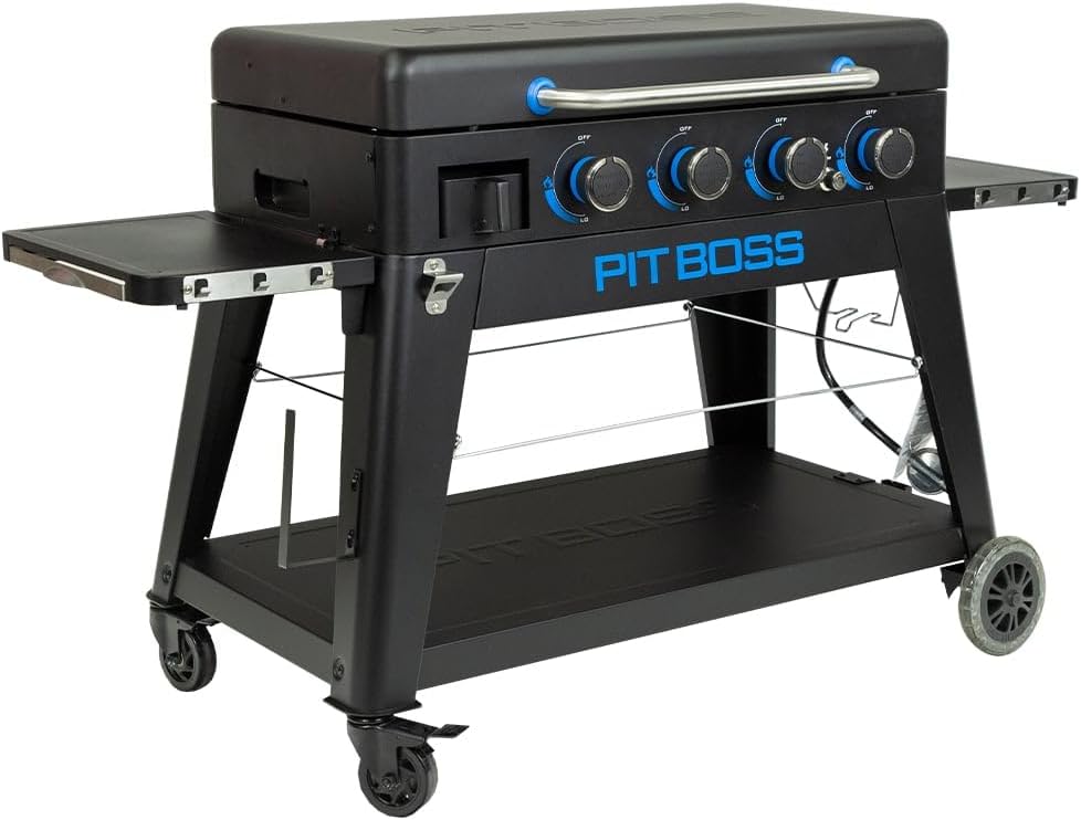 PIT BOSS plancha, Noir/Bleu, - Portable à Gaz Ultimate 4 avec Chariot