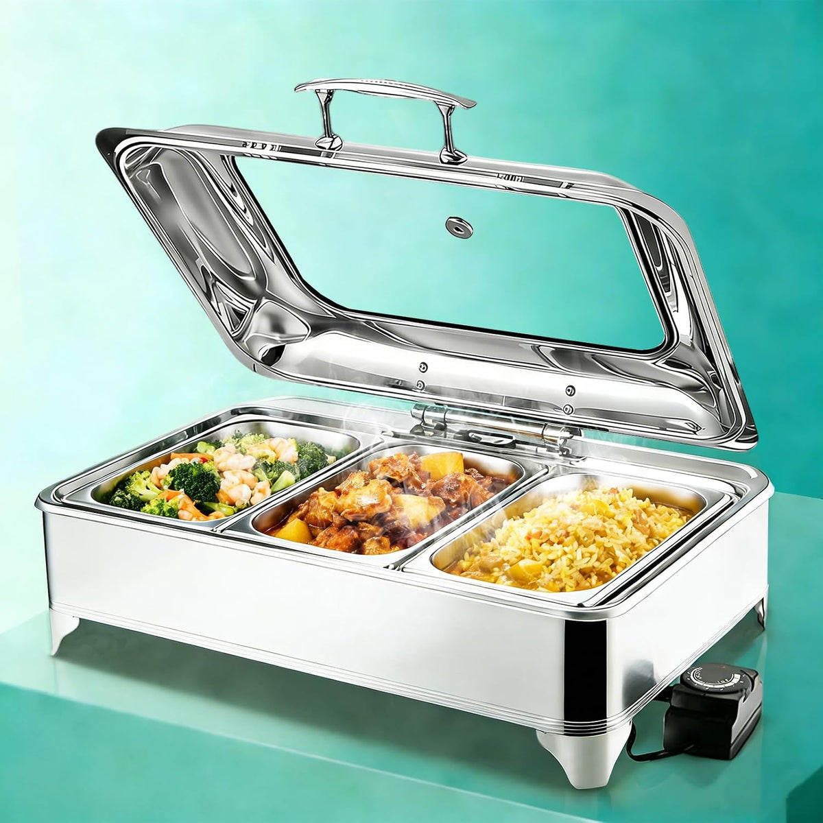 Aocay Chauffe-plats, 9 L, Argenté/Transparent, Chafing Dish Électrique, Chafing Dish Buffet Electrique(1/3 Pan)