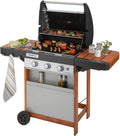 CAMPINGAZ plancha, 9,6 kW., Noir/Argent/Marron, BBQ à Gaz 3 Series LX Woody, Barbecue à Gaz en Acier Inoxydable à 3 Brûleurs