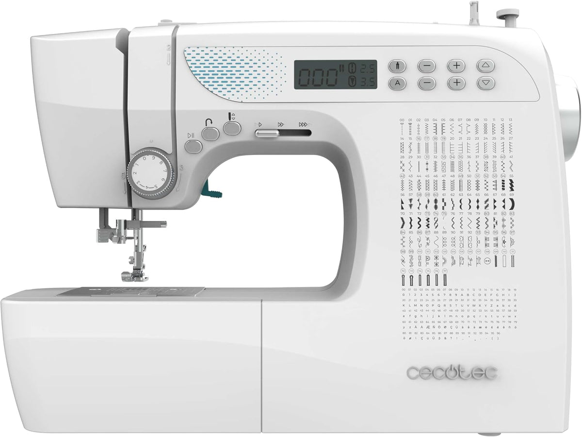 Cecotec machine à coudre, Noir, électronique BelleCouture 21500. avec 215 points, écran LCD, bras libre, enfilage et bobinage automatiques