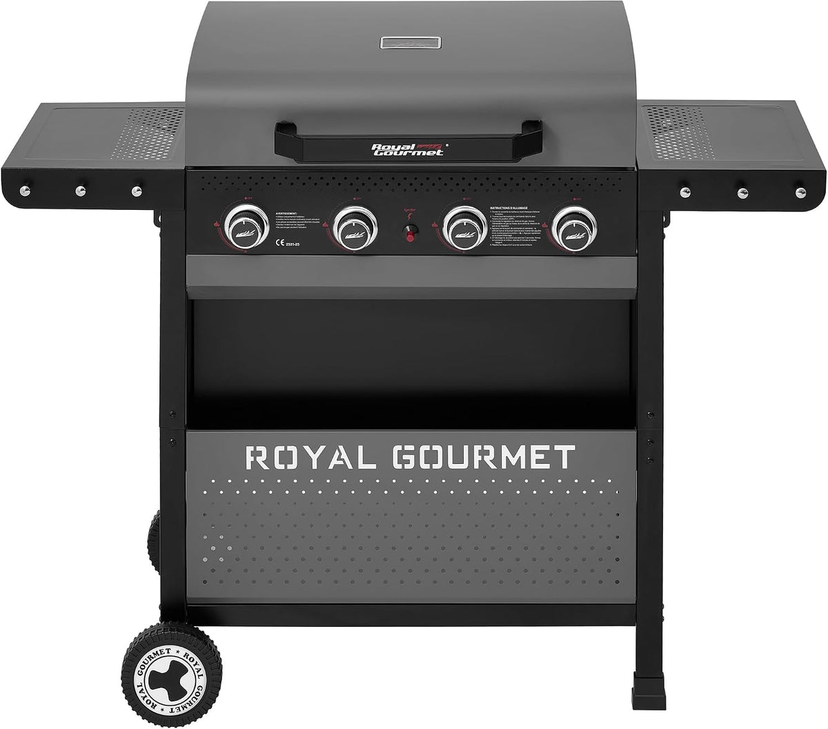 Royal Gourmet Barbecues au propane, 10 KW, Noir, 4 Brûleurs Barbecue Gaz, Adapté pour Jardin et Extérieur