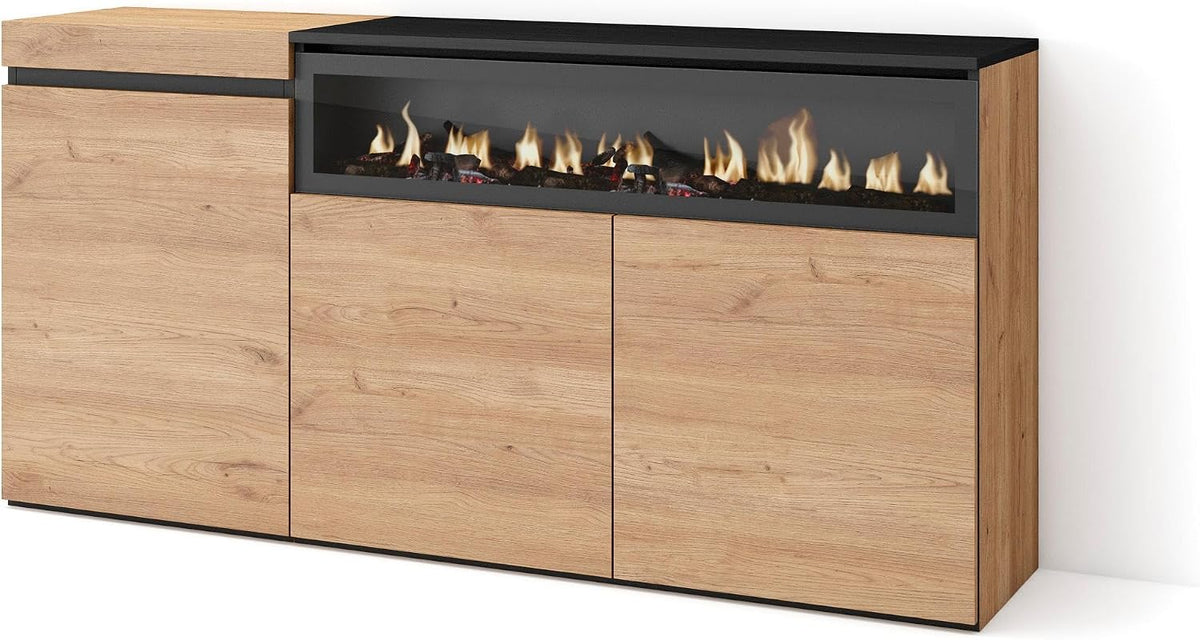 Skraut Home cheminée électrique, 102 cm de large, 21 cm de haut., 34w., 150x75x35 cm, Noir, Buffet Salon et Cuisine