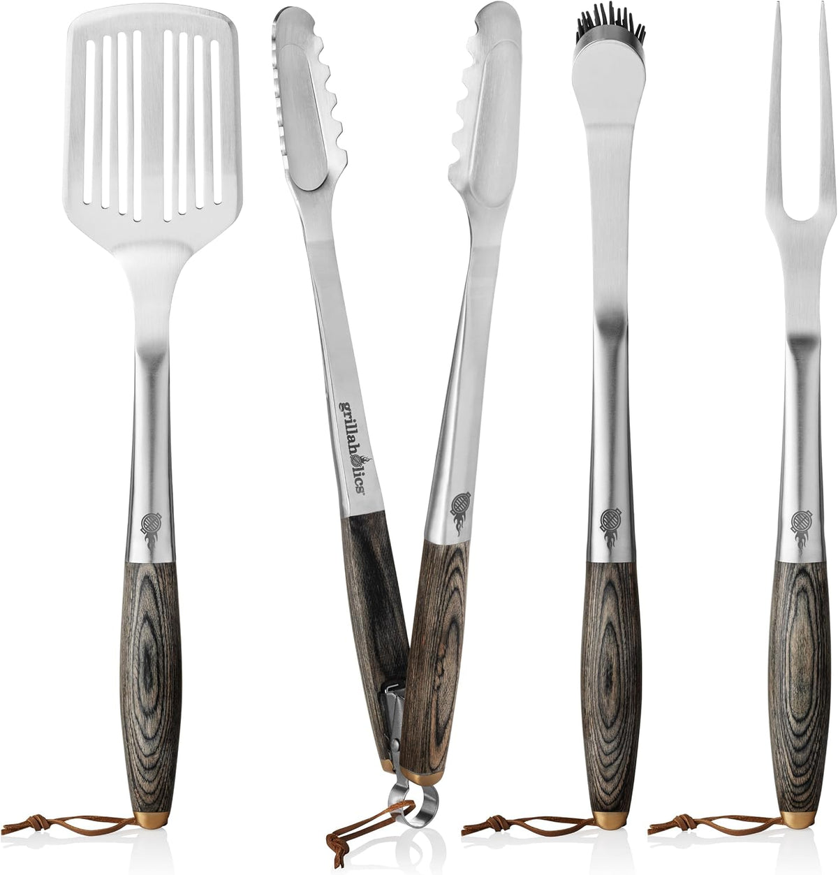Grillaholics Ensembles d'ustensiles pour barbecue, Argent/Marron