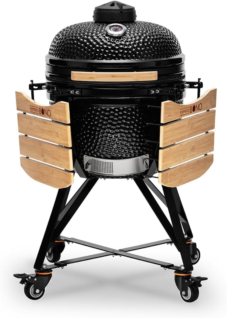 Kamado BONO barbecue à charbon, 51 cm, Noir/Bois