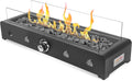 onlyfire braséro, 6,5 kW, Noir, Foyer à gaz rectangulaire de table, chauffage au gaz d'extérieur de avec pierres de lave et pare-vent en verre