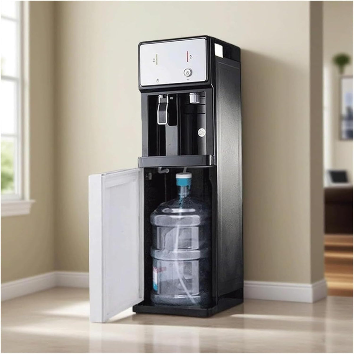 Fontaine fontaine à eau, Noir, à Eau sur Pied, alimentée par Le réseau électrique, 3 Fonctions : Eau Chaude et Eau Froide