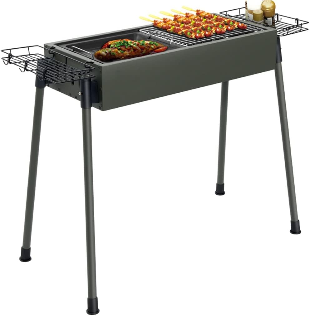 Barbecue barbecue à charbon, 66 x 30 x 69 cm., acier inoxydable., Gris, extérieur, terrasse, pique-nique