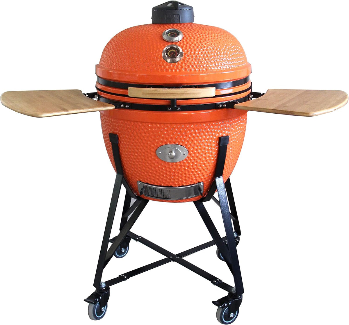 YNNI KAMADO fumoir, Orange/Bois/Noir, TQ0C21OR Grand gril orange avec friteuse pour barbecue, céramique, TQ0C21OR