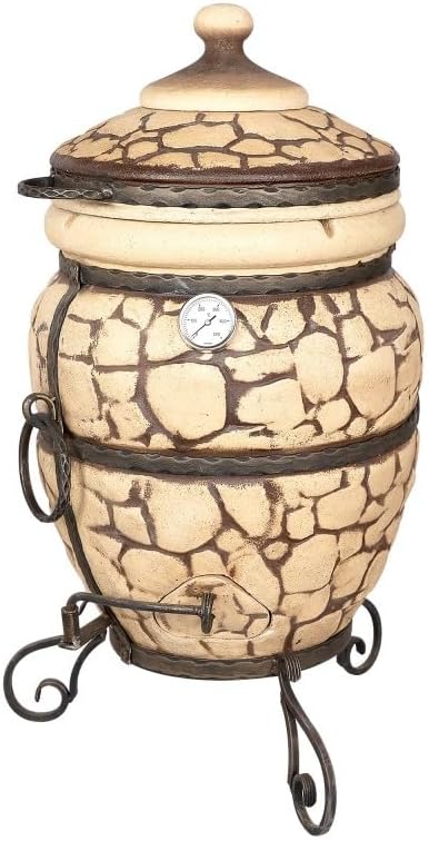 Lyrin24 barbecue à charbon, Beige/Marron, Tandoor Four en argile réfractaire - Grill en céramique pour viande