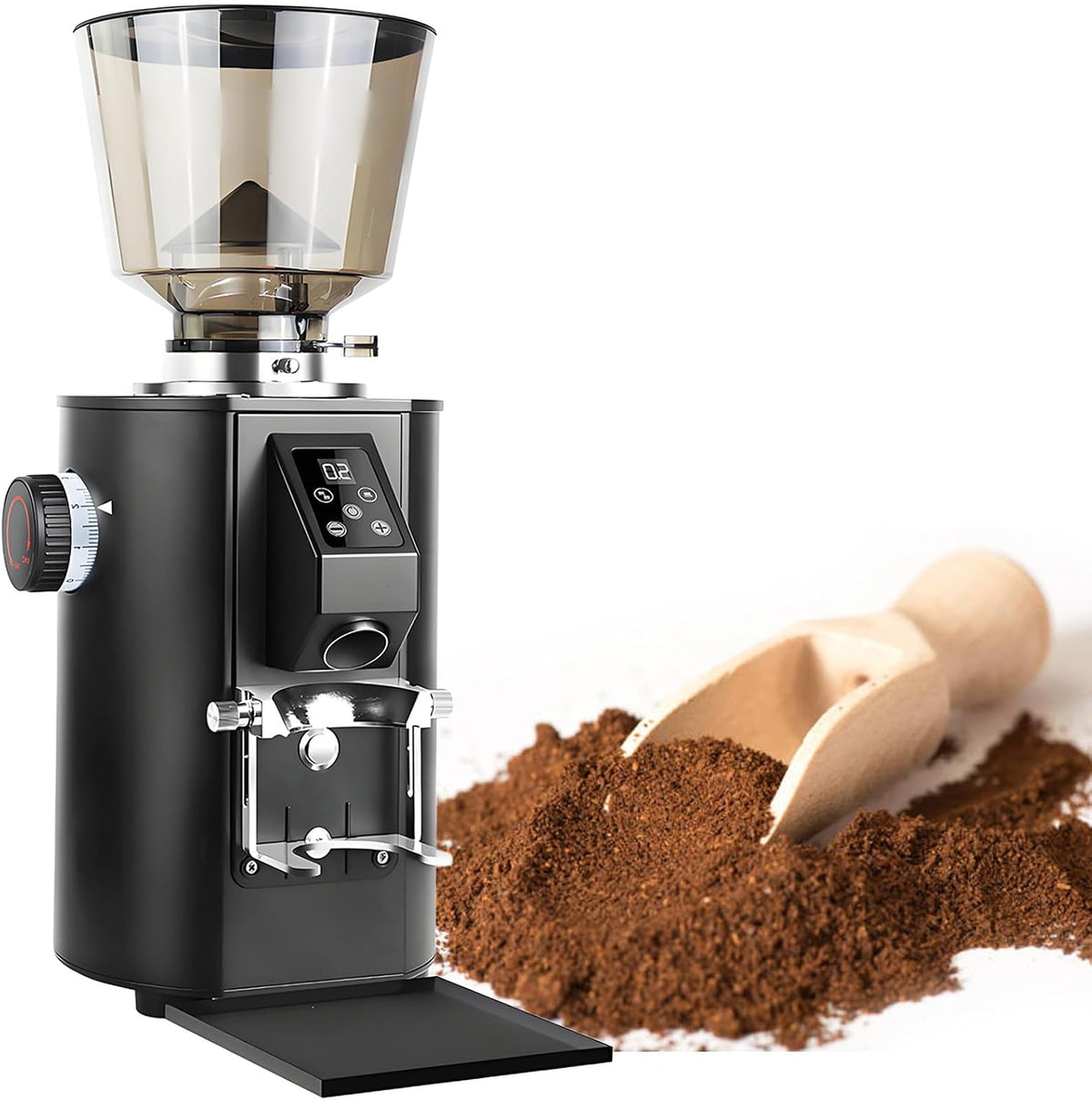vnmudzeo Moulins électriques à meules, 252 × 210 × 478 mm, 453 g, 350 W, 220 V, 64 Mm, Beige/Noir, Moulin à Café Professionnel pour Expresso