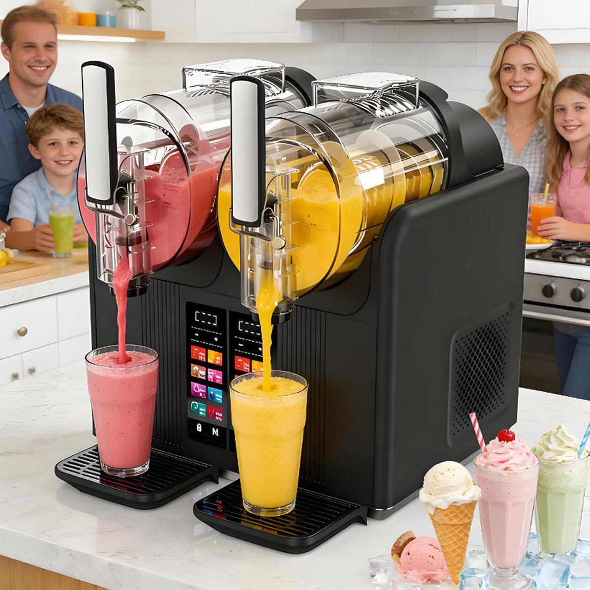 ErShangMao Machines à granité, 398 x 380 x 420 mm / 15,67 x 14,96 x 16,54 pouces, 2 L x 2 (4 000 ml), 430 W, 2026,430 W, Noir, Machine À Granita 2026