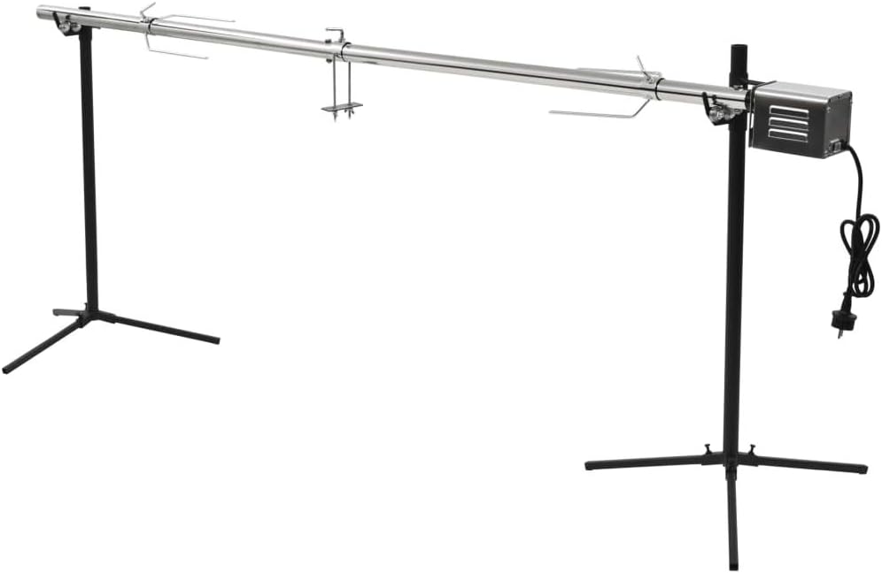 Nishore rôtissoire, 207 x 45 x 81 cm, 40 kg, 240 V, Noir/Argent, Gril de Barbecue Automatique avec Moteur INOX Tourne Broche Max 220- ~
