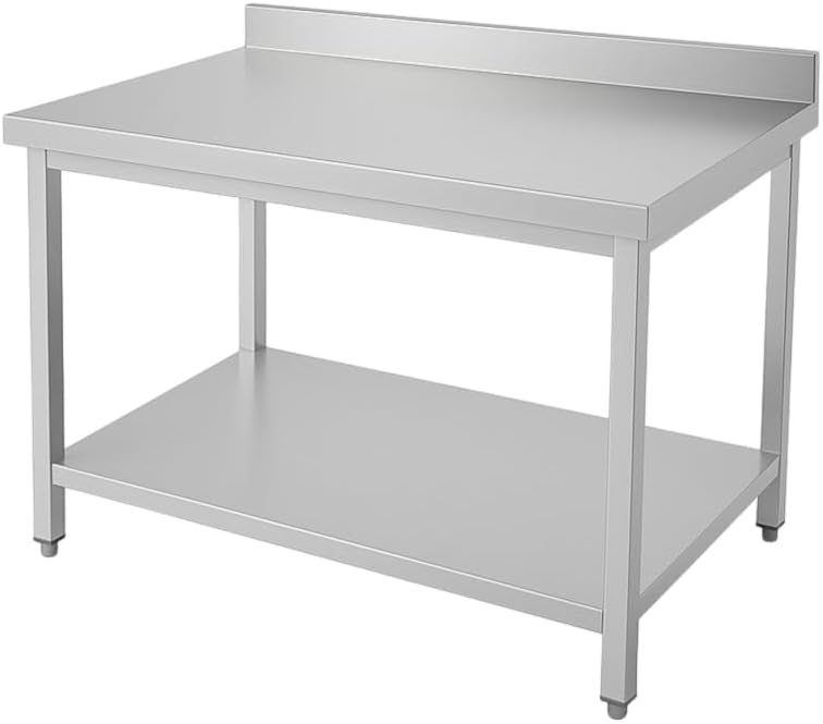 Générique Tables de préparation des aliments, 80 x 70 cm, Argent, Table INOX Adossée Professionnelle, Dosseret