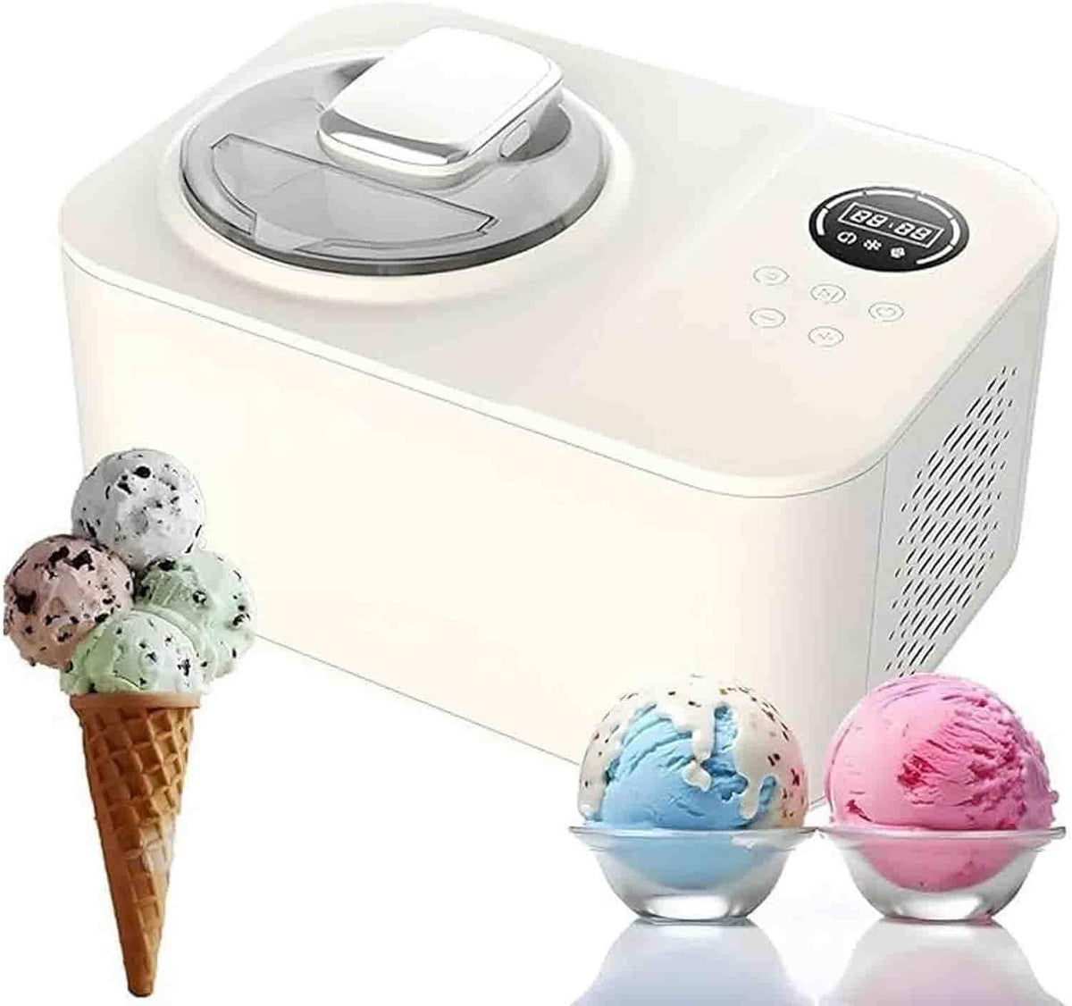 PixCy sorbetière, 43 x 31,5 x 28,5 cm, 1200 ml, 220-240 volts, 1,2 L, Blanc cassé, Machine Automatique à Service Doux