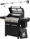 FEUERGOTT Barbecues au gaz naturel, Noir/Argent, brûleur Sear, grille en fonte, brûleur arrière, réchaud latéral
