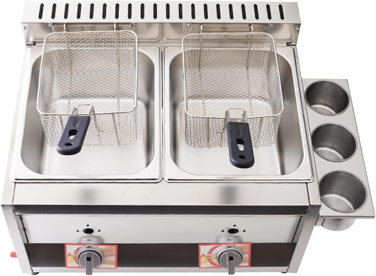 Deep Fryer Friteuses, 10 L+10 L, 20 L, Argenté, Friteuse à gaz à double cylindre
