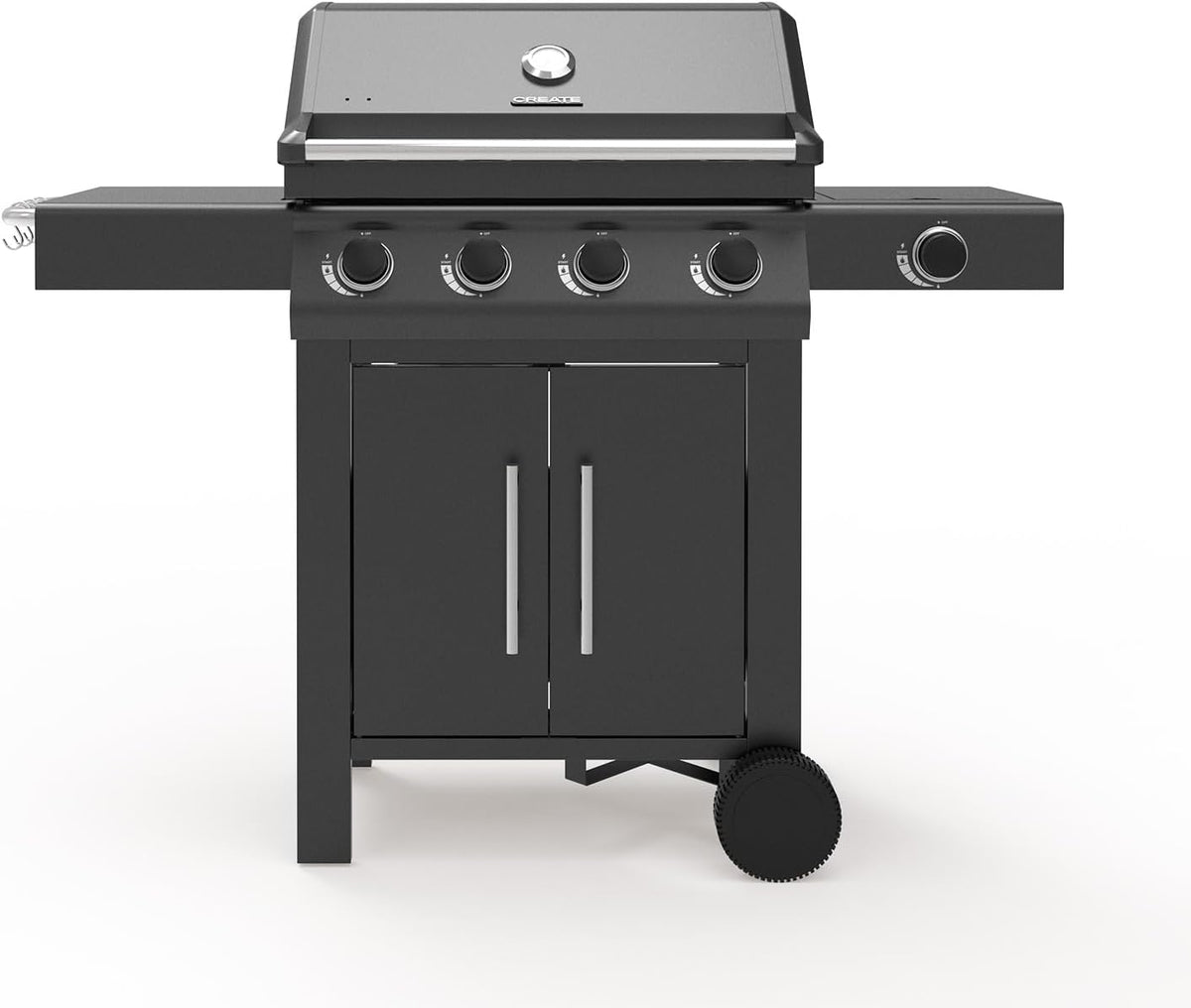 CREATE Barbecues au gaz naturel, 17 kW, Noir, grande surface de cuisson, grille latérale, table d'appoint pliable